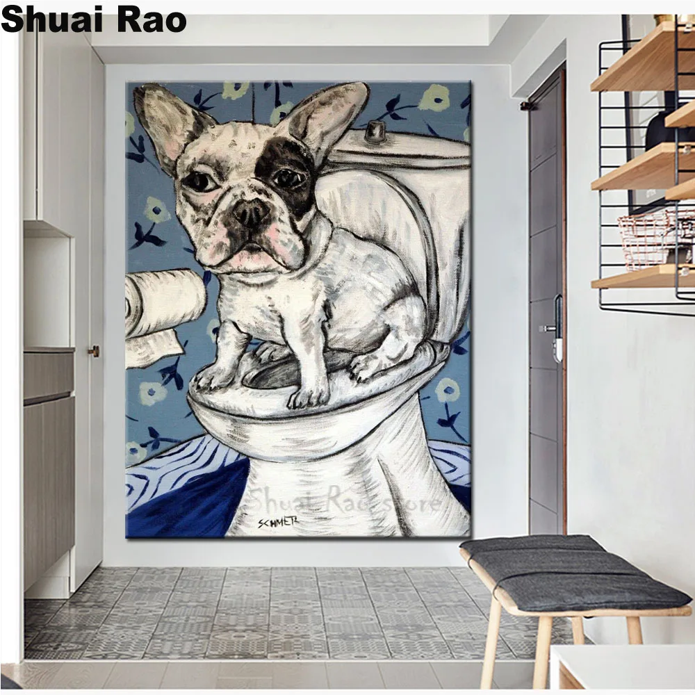 Pittura diamante Bulldog francese cane sulla toilette, ricamo diamante 5d fai da te vendita diamante mosaico punto croce decorazione della parete del bagno