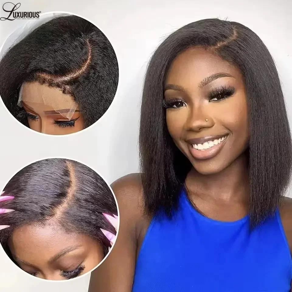 

Kinky Straight Bob 13x4 Lace Front Human Hair Wig With Baby Hair 180% Density Brazilian Human Hair Wigs For Black Women Remy