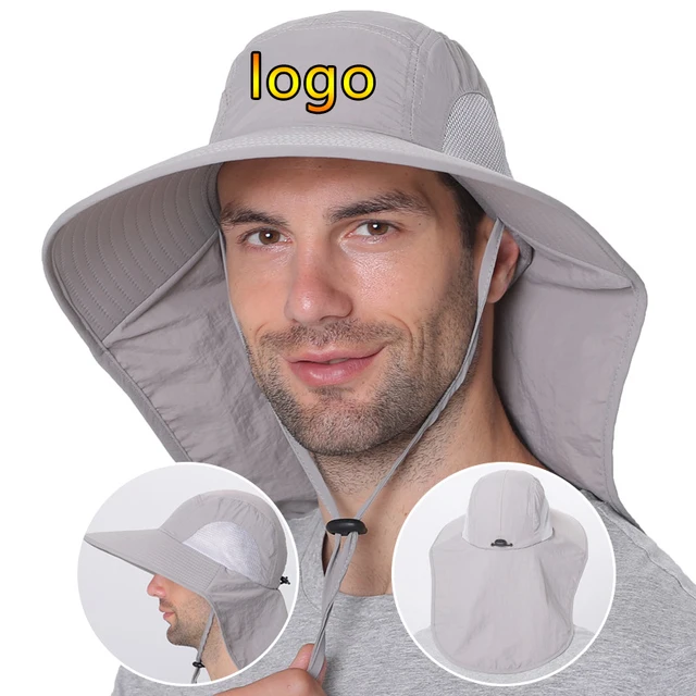 New Print Logo Men Wide Brim Fishing Hat Neck Cover Sun Protect Quick Drying Hiking Caps Outdoor Women Uv Protection Panama Cap