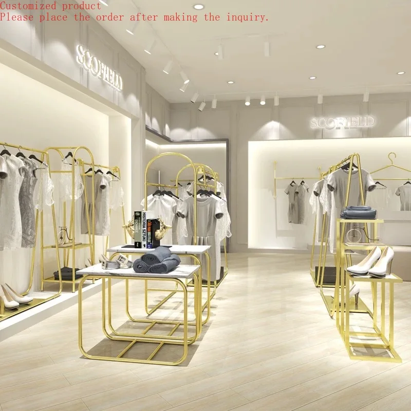 

Custom.Custom .Custom.Retail Gold Stainless Steel Clothes Rack Ladies Clothing Rack for Stores Shop Display