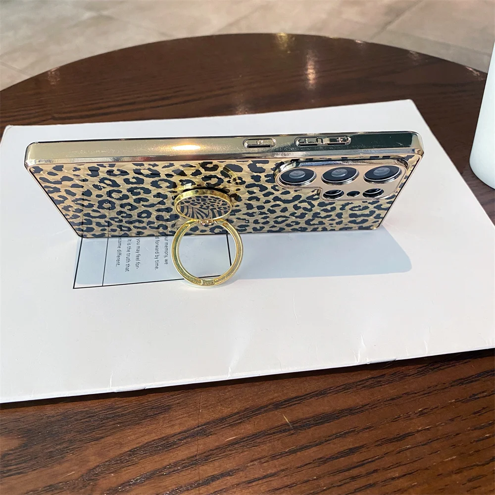Leopard Print Finger Ring Stand Case For Samsung Galaxy S26 Ultra/S25/S24/S23 FE/A56/A55/A36/A26/A35 Camera Len Protection Cover