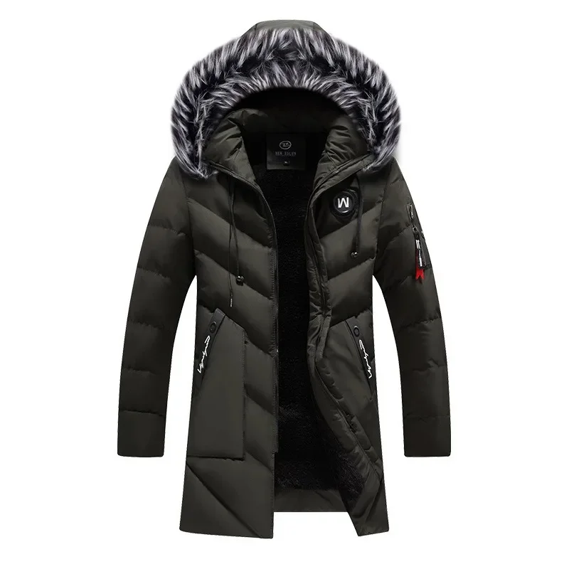 Winter Heren Lange Jas Mode Heren Bontkraag Thermische Parka 'S Klassieke Jassen Casual Warm Windjack Gewatteerde Heren Kleding