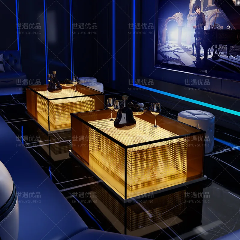 KTV box room party room luminous coffee table bar table stainless steel tempered glass material factory direct sales