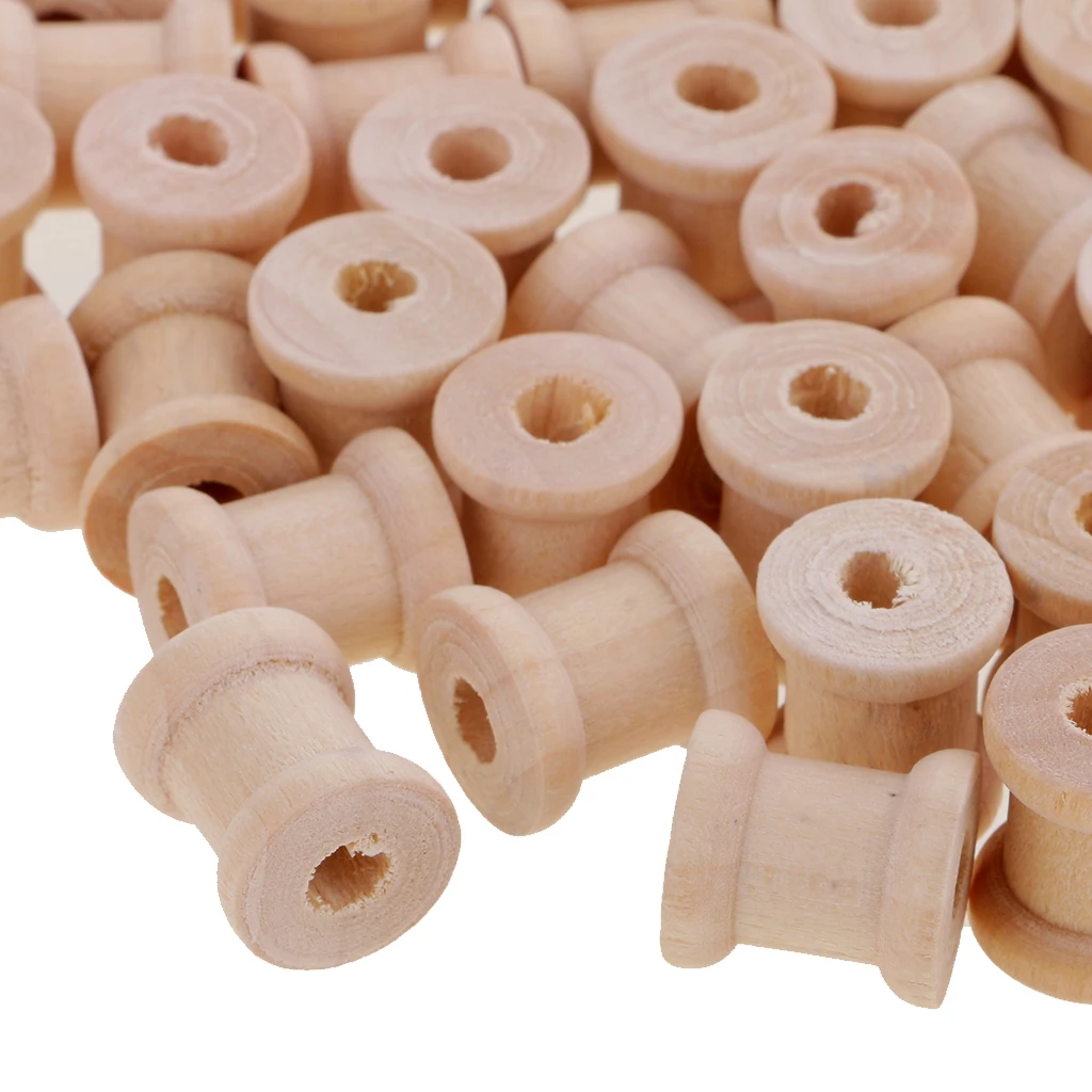 100pcs Vintage Natural Wooden Spools Floss Tread Bobbin Embroidery Floss DIY Cross Stitch Organizer Holder Sewing Tools