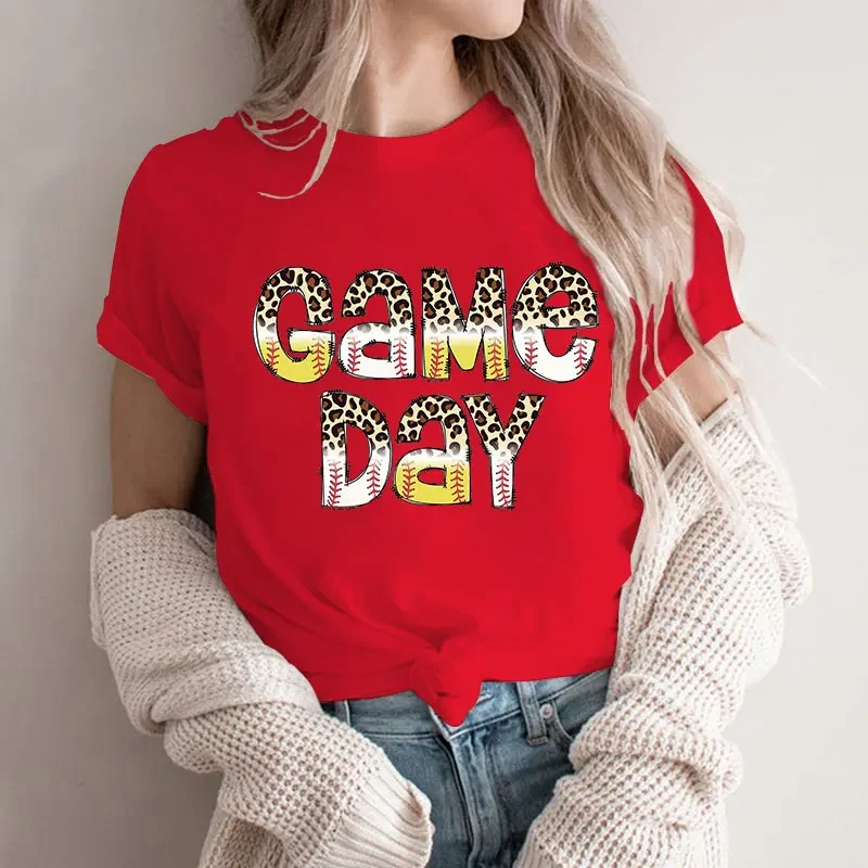 Game Day Softball Player Shirt for Women Baseball Player T-Shirt Game Day Baseball Team Tshirts Cheetah Print Girls T Shirts Top