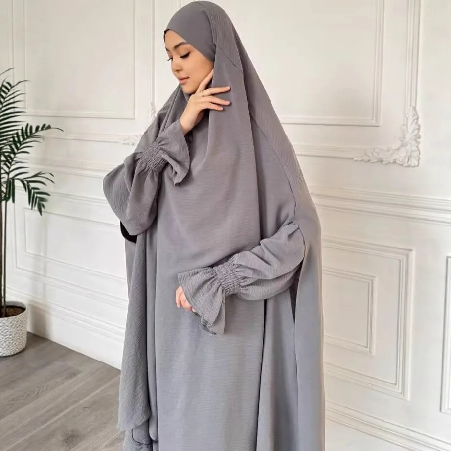 2PCS Muslim Abayas Hijab Prayer Dress Women Jilbabs Kaftan Islamic Dubai Saudi Robe Turkish Modesty Khimar Jalabiya Eid Djellaba