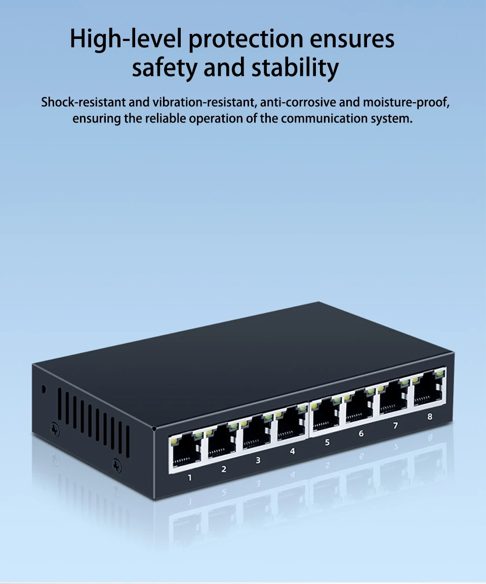 8-poorts Gigabit Switcht 100/1000 mbps Gigabit Switch Enterprise-grade Switch, monitoring netwerkkabelsplitter, metalen behuizing