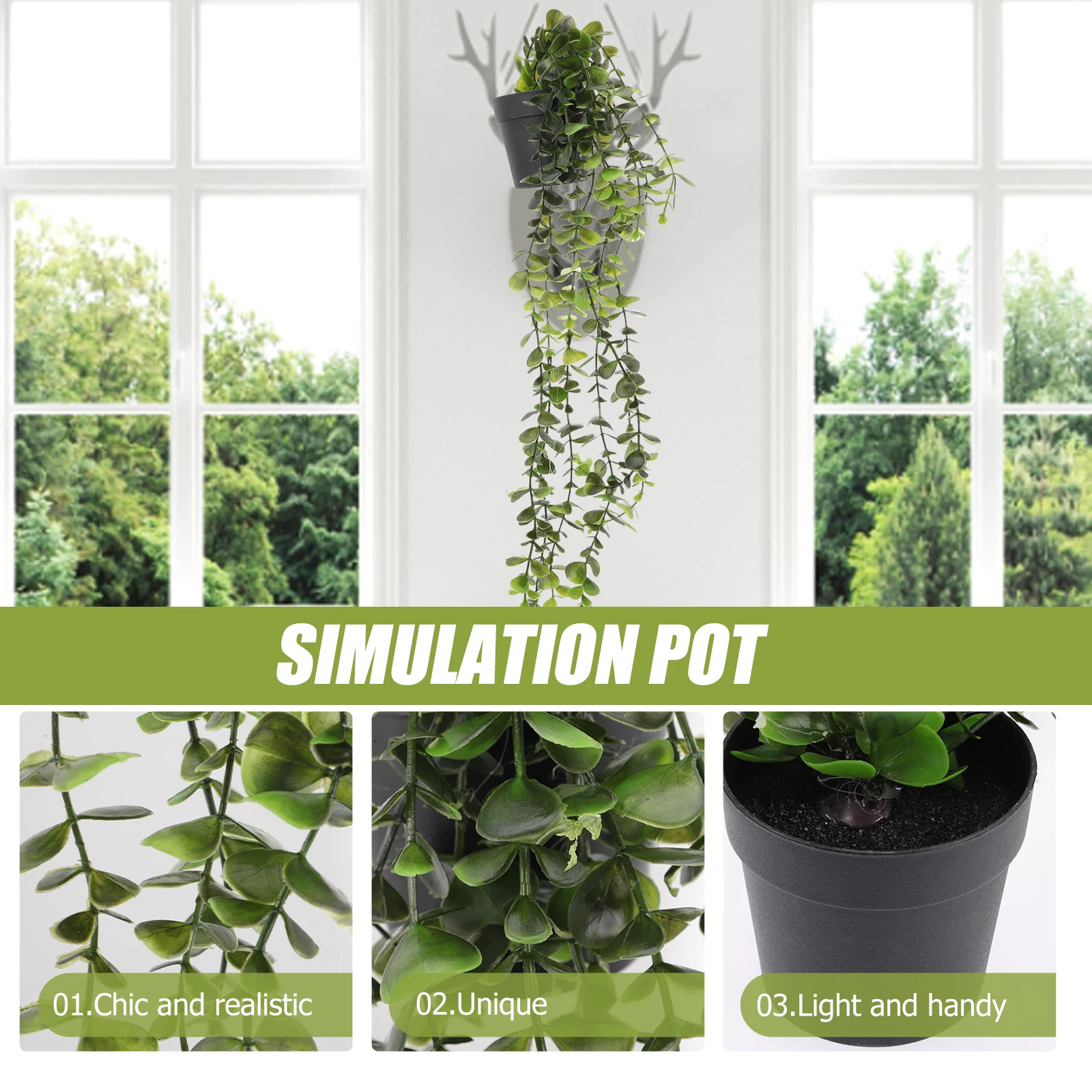 

2pcs Artificial Green Potted Plants Fake Vine Home Wall Decor Lightweight Rattan Design Plastic Hanging