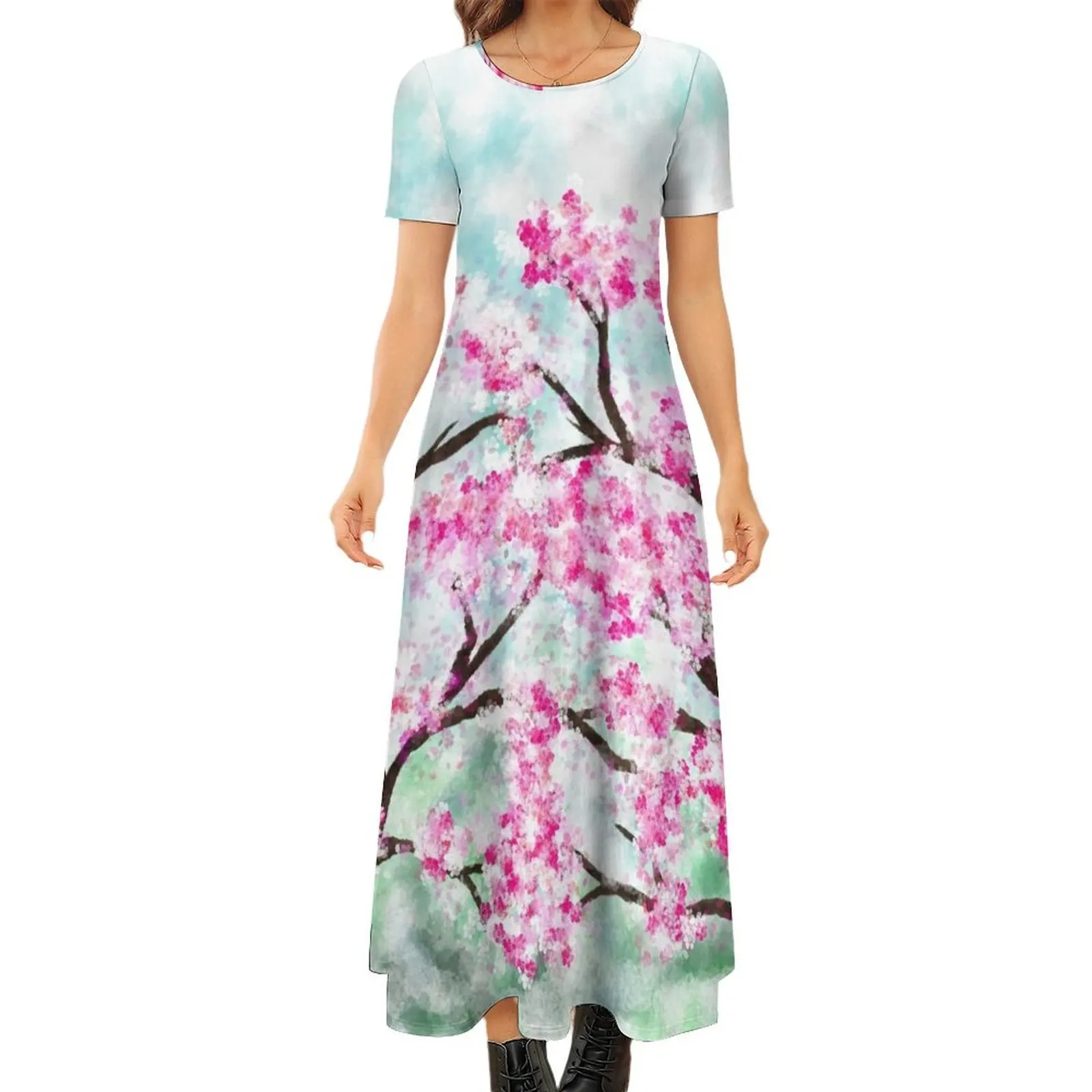 

sakura bloom Round Neck Short Sleeve Dress clothes summer dresses womens 2024 Women"s summer dress