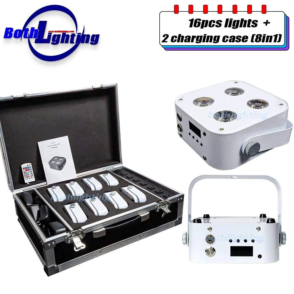 Bothlighting 16pcs with 2cases Battery LED Mini Spotlight IR4 4LEDs 12w RGBWA UV Wireless Uplighting with IR remote