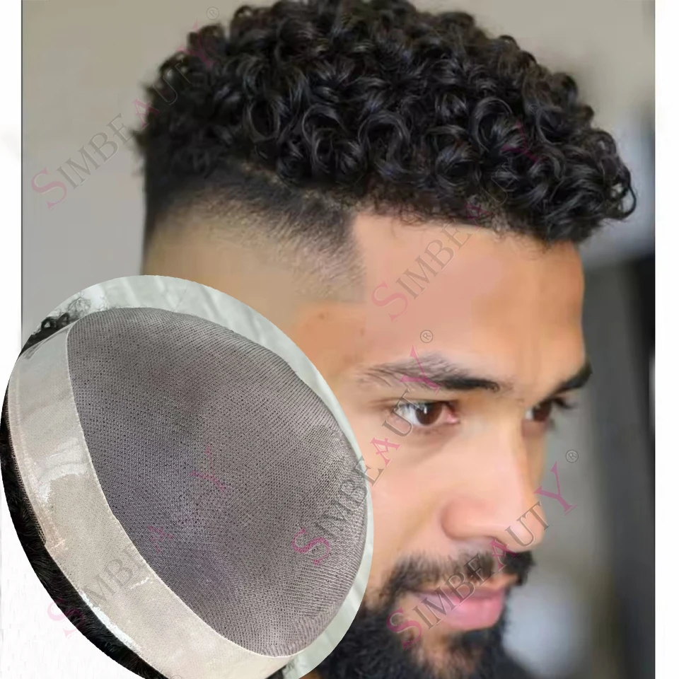 

Афро 10 мм/12 мм Кудрявый вьющийся парик для мужчин Тонкая моно NPU основа Натуральная черная система замены человеческих волос Светлый коричневый протез