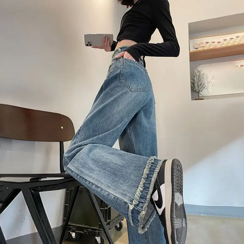 

High Waist Wide Leg Denim Jeans Women's Loose Slimming Spring New Style Drapey Floor-Length Straight Leg Pants