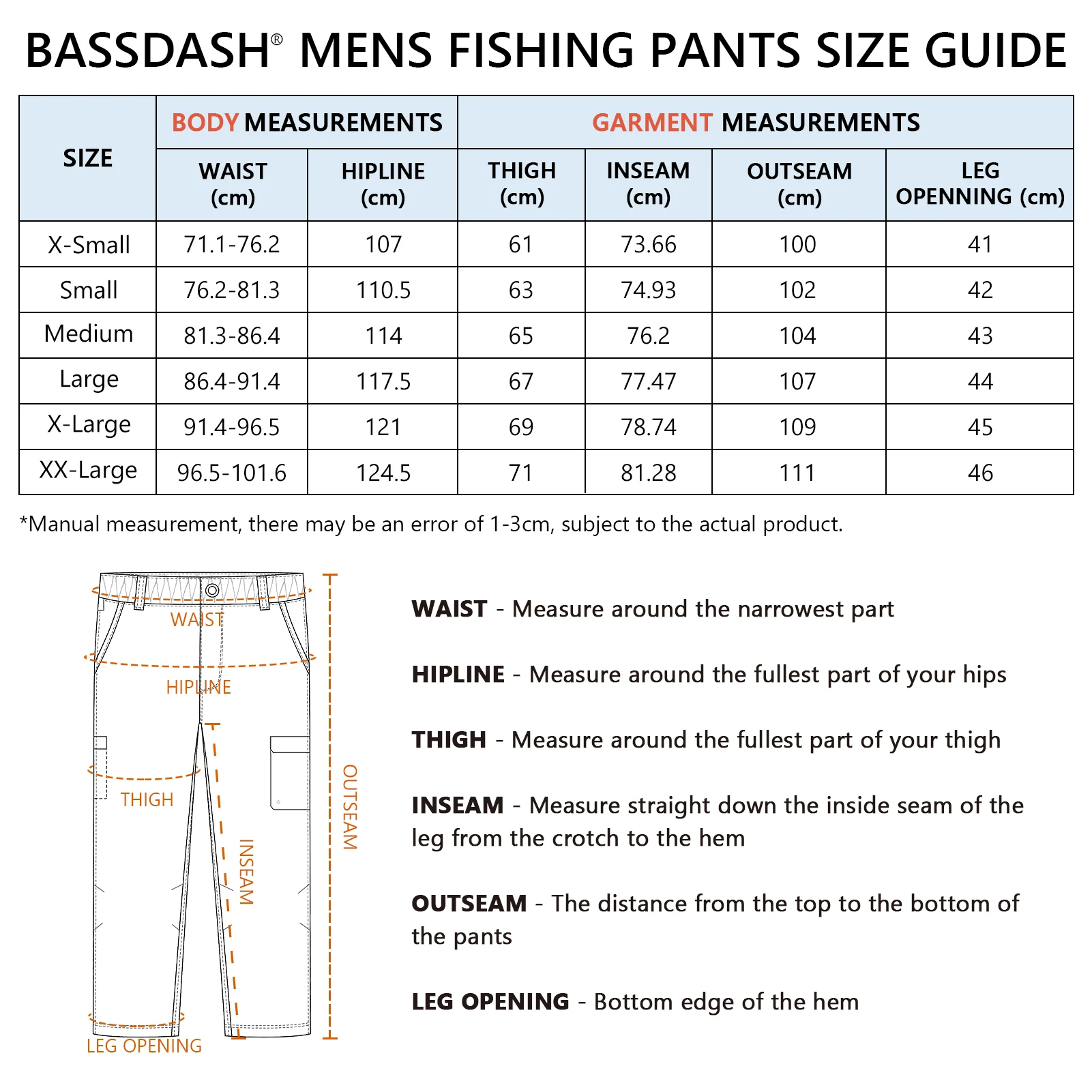 BASSDASH Men's Fishing Cargo Pants Water Resistant Quick Dry Lightweight UPF 50+ for Outdoor Hiking Elastic Waist Pants FP05M