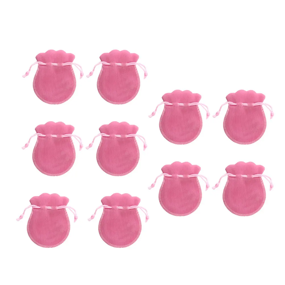 

10 pcs Jewelry Storage Bags Premium Flannel Drawstring Organizer Pink Travel Reusable Gift Packaging Display Tools