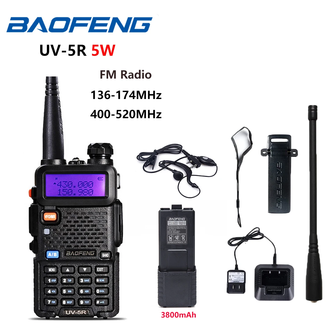 Baofeng UV-5R Radio 5W/8W 3800mAh Battery UV5R 5W Walkie Talkie UV 5R 8W Ham Radio FM VHF UHF With Earphone