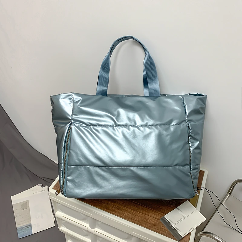 Übergroße lässige Reisetasche für Frauen wasserdichte Nylon gepolsterte Einkaufstasche geste ppte Baumwolle Raum Handtasche Messenger Mode Paar Tasche – Detail 26