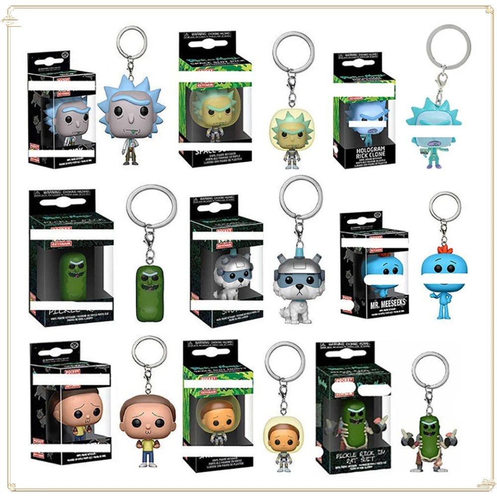 

FUNKO Pocket Rick And Morty Keychain Collection Backpack Pendant Doll MEESEEKS Snowball RICK Funny Christmas Gift Toy Keychain