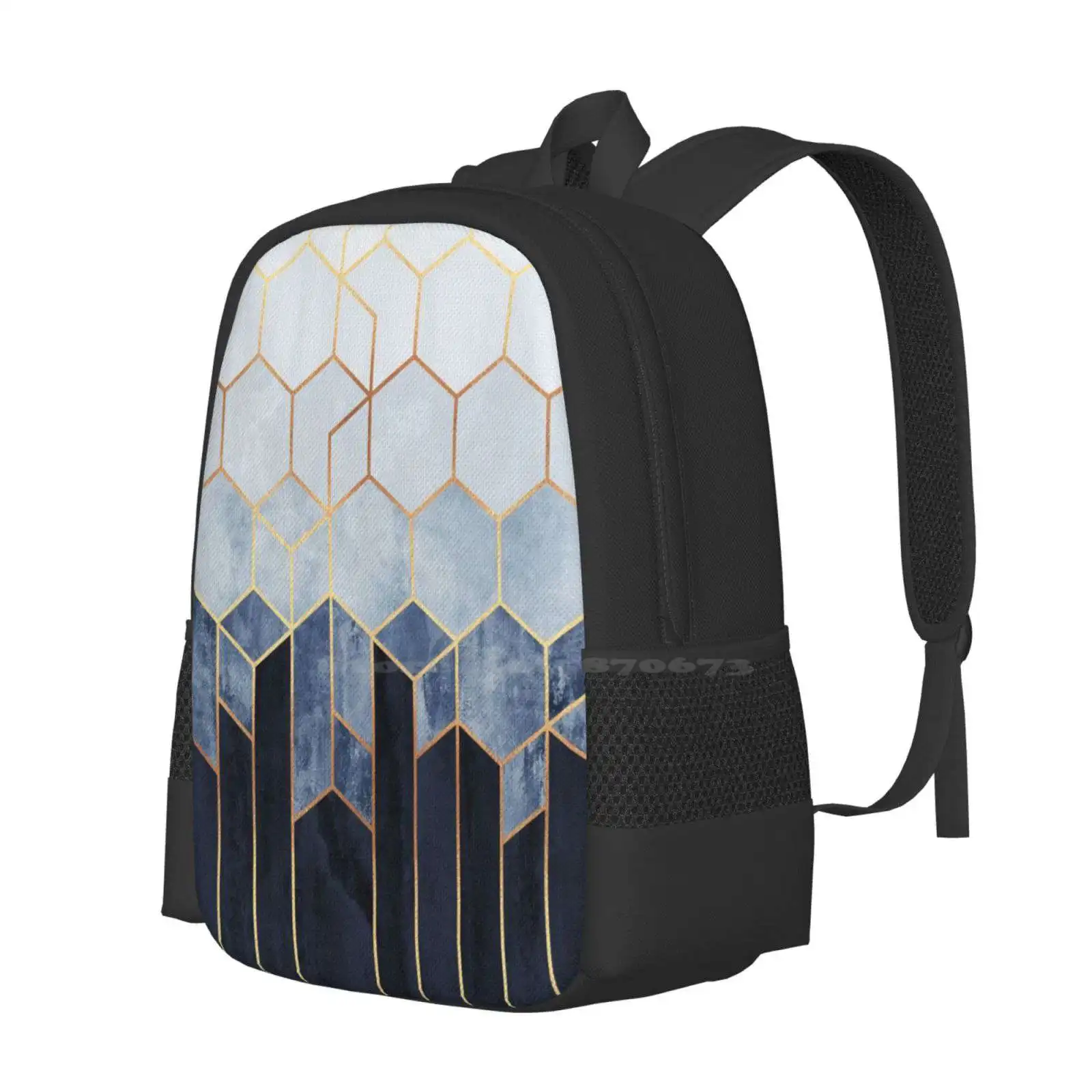 Soft Blue Hexagons Backpacks For School Teenagers Girls Travel Bags Graphic Abstract Geometry Geometric Modern Hexagons Blue