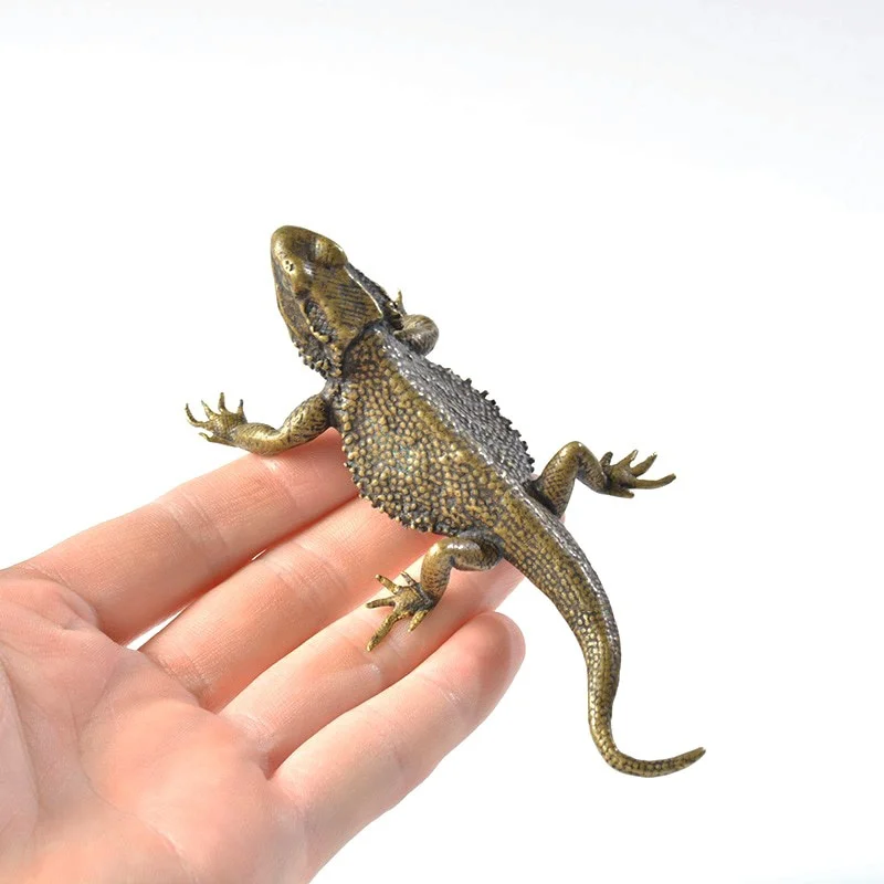 1Pc Classical Pure Copper Tea Pet Lizard Figurines Miniature Vintage Simulation Desktop Decoration Ornaments Small Accessories