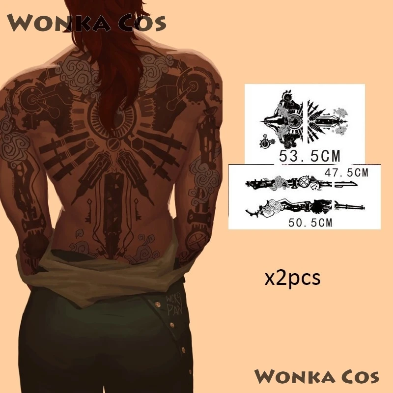 

Game LoL Arcane 2 Vi Cosplay Costume 47-53CM Waterproof Tatoos Arcane VI Role-playing Dorsal Tattoo Sticker Decals Accessory