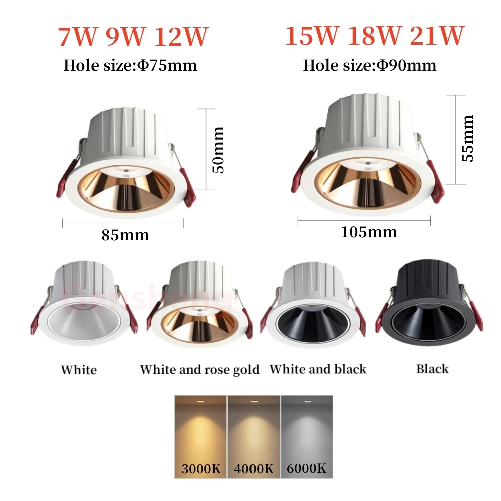 Recessed LED Downlight Dimmable Ceiling Lamp Spotlight White Black Home Lighting Living Dining Room Bedroom Kitchen Ac110V 220V