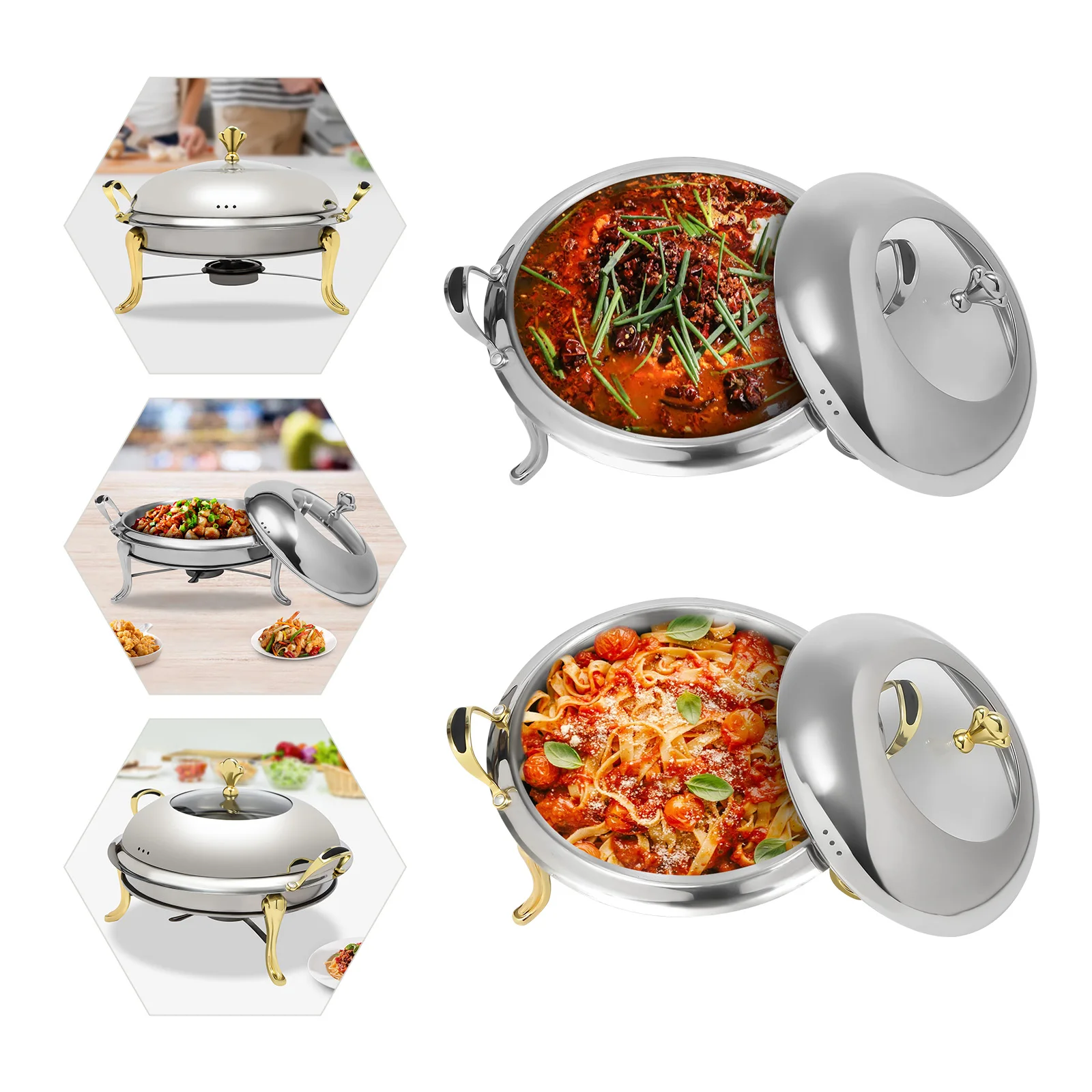 Round Chafing Dish Stainless Steel Buffet Chafer Food Warmer & Lid 2.5L Silver