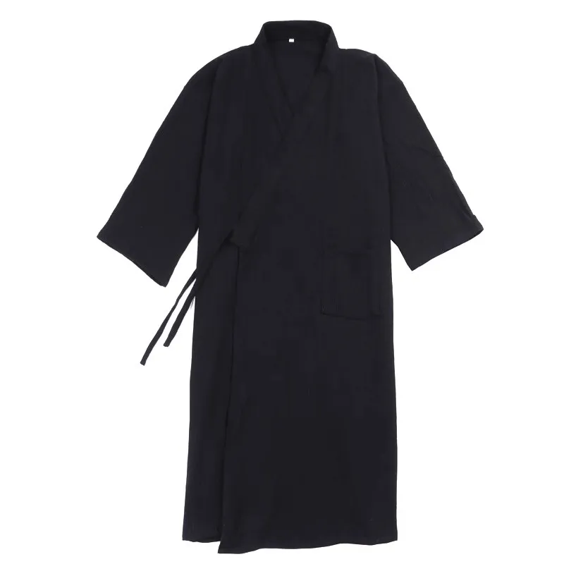 Mens Robes Cotton Long Hanfu Nightgown Man Pajamas Kimono Double Gauze  Nightdress