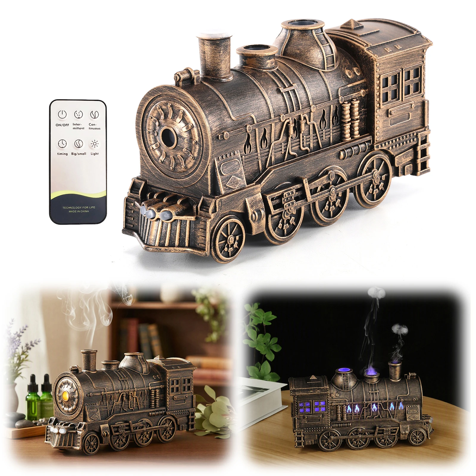 超音波式電車型加湿器-自動オフ機能付き-ヴィンテージ蒸気機関車加湿器-2色ledライト-寝室-リビングルーム用ナイトライト