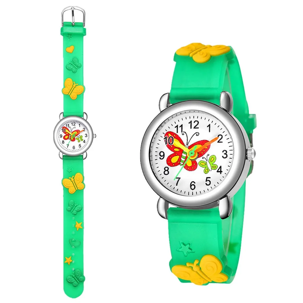 Children Cute Watch Cartoon Butterfly Pattern Watches Fashion Color Sports Quartz Watch Silicon Strap Wrist Watch For Gift