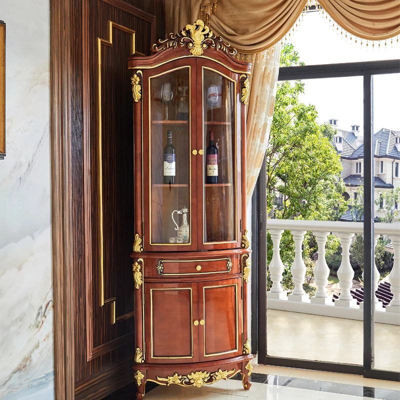 Dining Room Corner American Neo-classical Glass Wine Cabinet Ebony Restaurant Solid Wood Side Cabinet