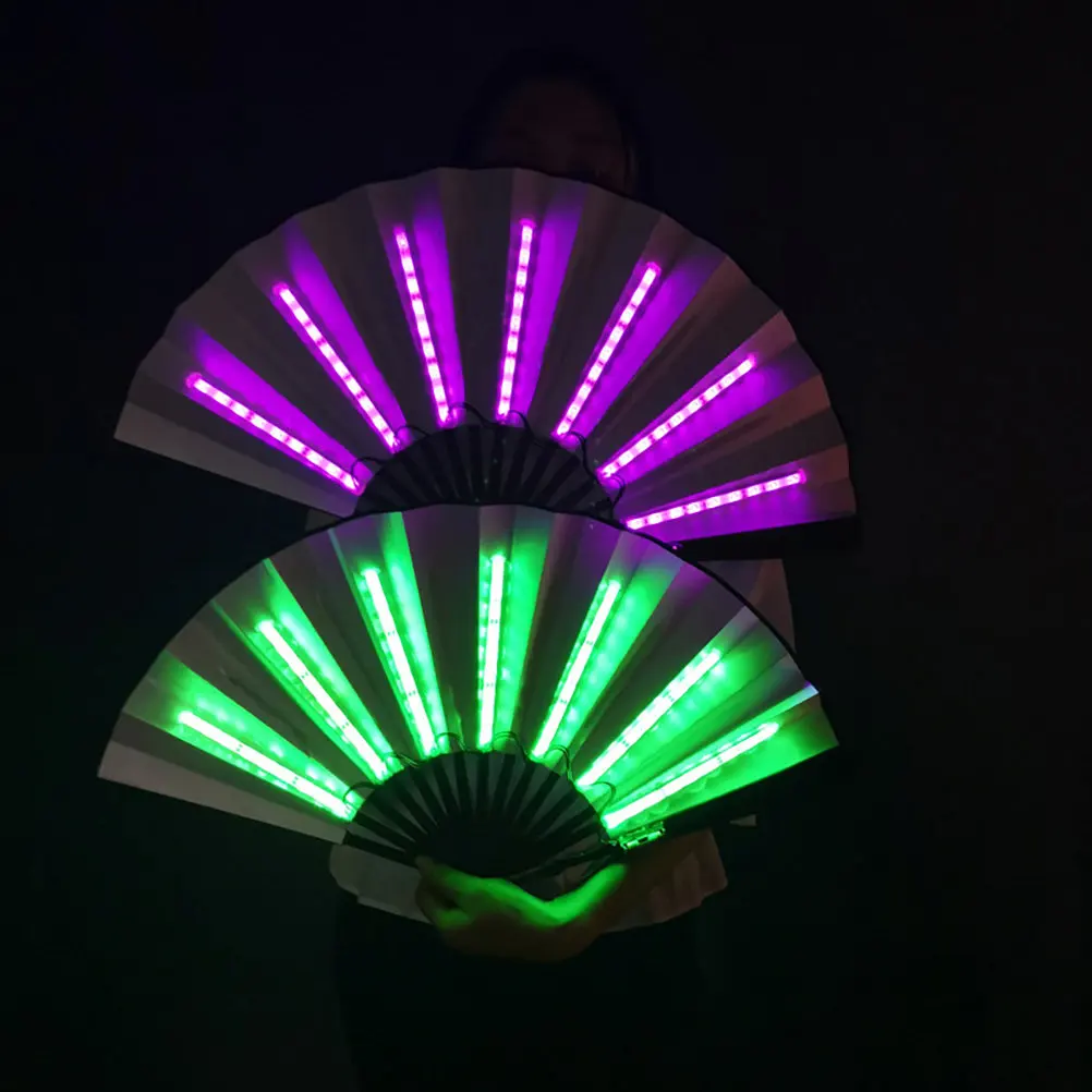 

Складной веер с LED-подсветкой, деревянный и тканевый, для ночных клубов, танцевальных выступлений, летнего охлаждения, элегантный.