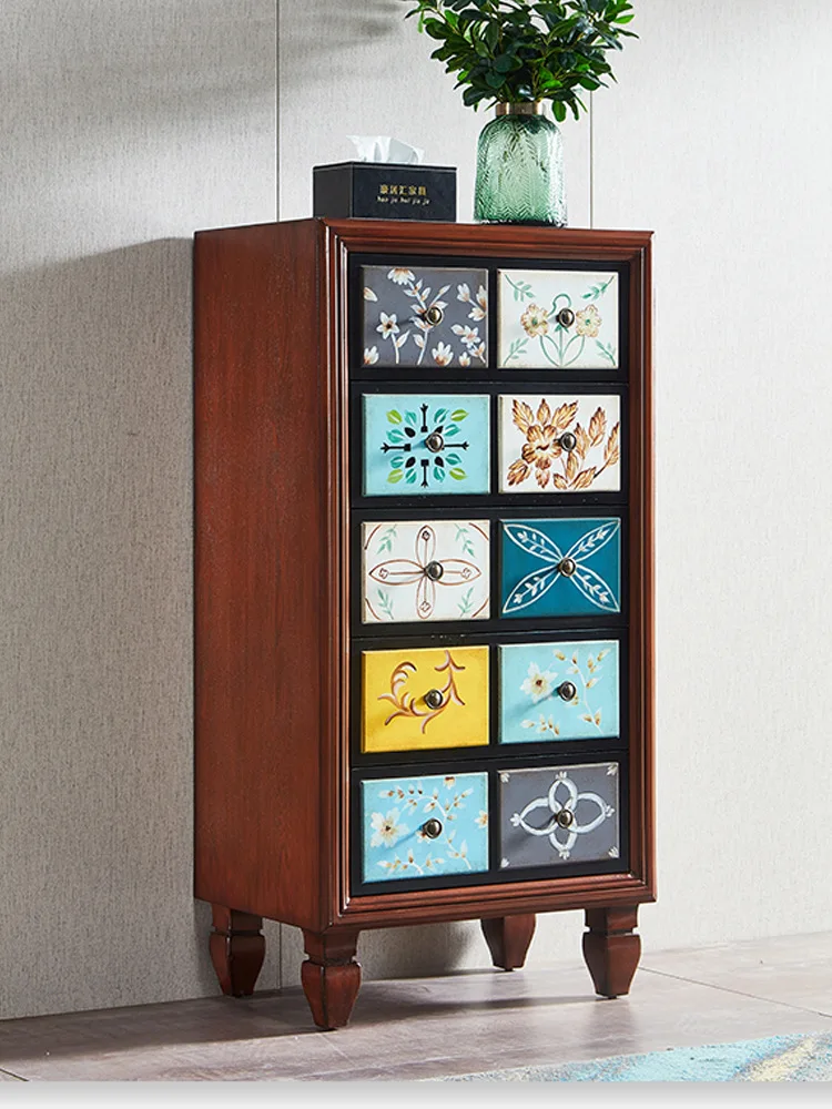 

Five-bucket solid wood drawers retro painted bedroom storage