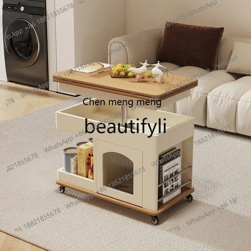 2003Movable Folding Coffee Table Sofa Side Table Living Room Adjustable Small Trolley Tea Table Storage