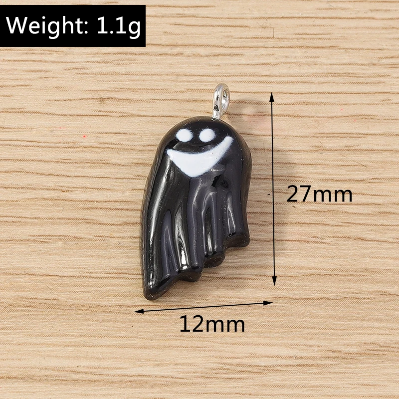 Tusember 10 Stück Halloween Charms Harz Hexenhut Mond Spinne Fledermaus Katze Kürbis Geist für Ohrringe Halloween Schmuckherstellung DIY – Detail 11