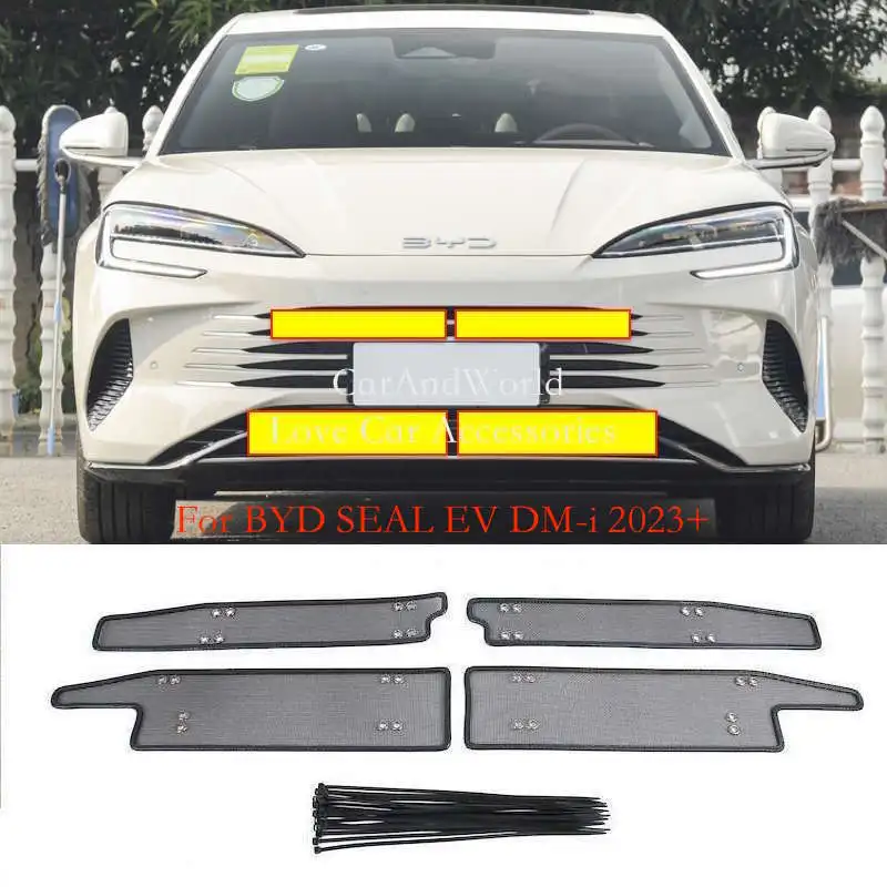 Stainless Steel Center Grille Insect Screening Mesh Insert Protector Net Trims Car Accessories For BYD SEAL EV ATTO 4 2022-2024