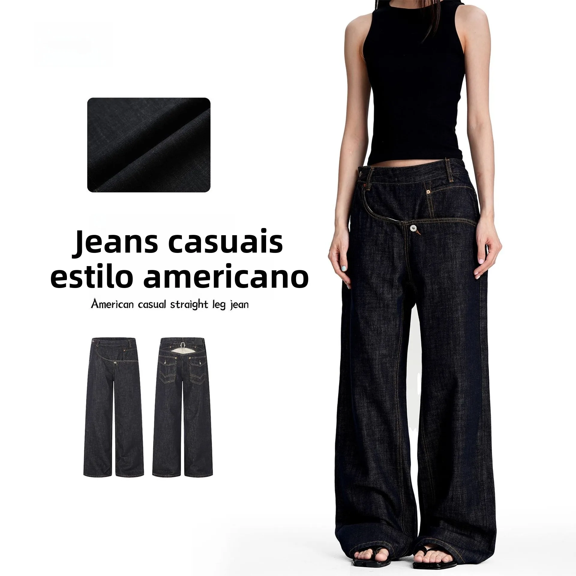 Calças Jeans Azuis de Corte Reto para Homens e Mulheres, Casuais, de Cintura Alta, em Denim de Algodão com Stretch, Moda para...