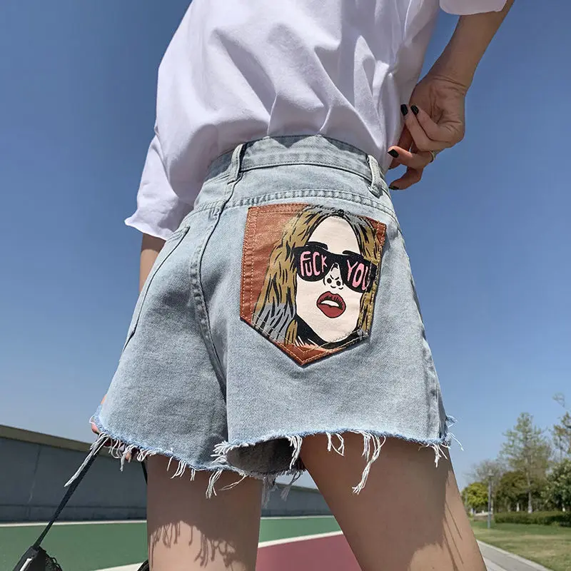 High Waist Summer Trend Patchwork Jeans Women Clothes Casual Buttons Irregular Shorts Femme Korean Pocket Denim Hole Tassel