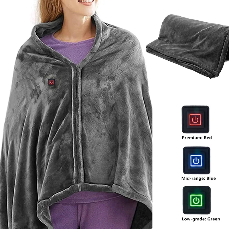 

USB Electric Heated Blanket 3 Heating Levels Throw Blanket Heated Shawl Mat Wearable Body Wrap Warmer Blanket for Home Office