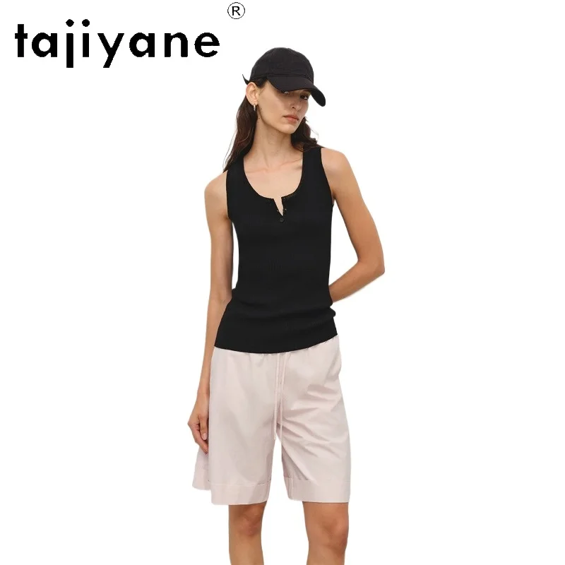 

TAJIYANE Women's Tanks Slim-fit Three-button Tank Tops Women Solid Sleeveless Tops Round Neck Summer Clothes Camis Топ Женский