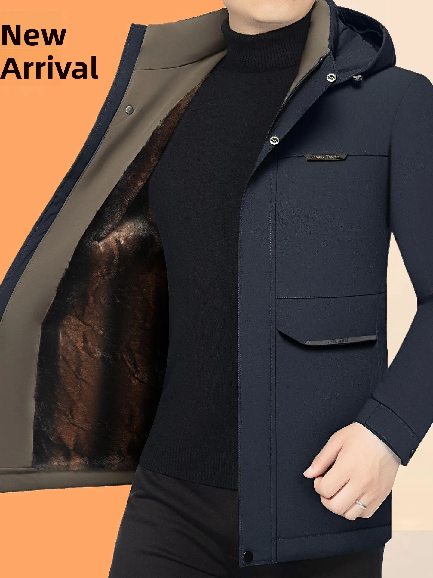 

Thiened Winter Cotton Jaet Men's Casual Long Sle Warm Coat with Hood Faionable Urban Sle Polyester Fiber Coat