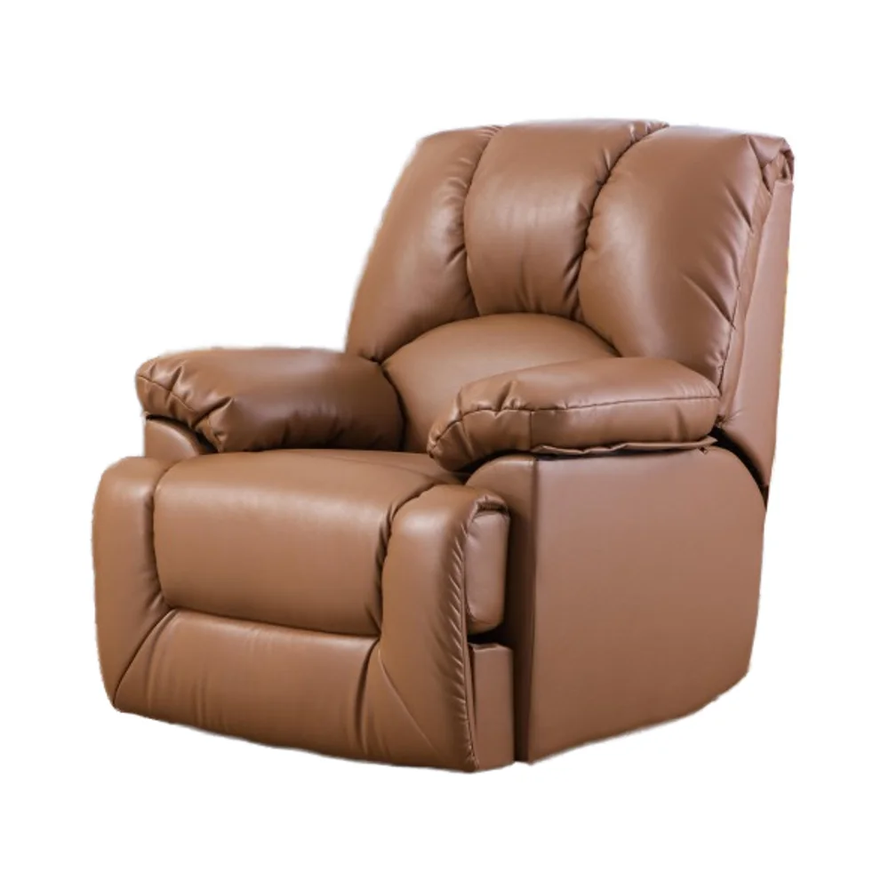 Dark brown synthetic leather, rotatable shaking handle to control the switch of the recliner, increasing the massage function
