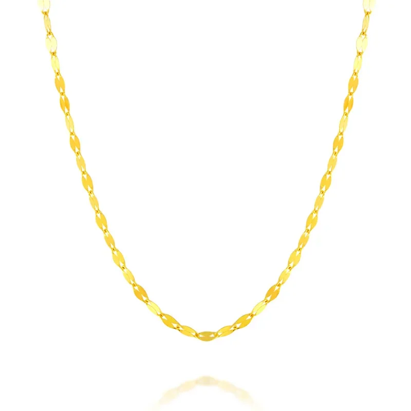 DSHIJOJ AU750 Pure 18k Yellow Tile Chain Style Gold Fish Lip Chain Necklace 16