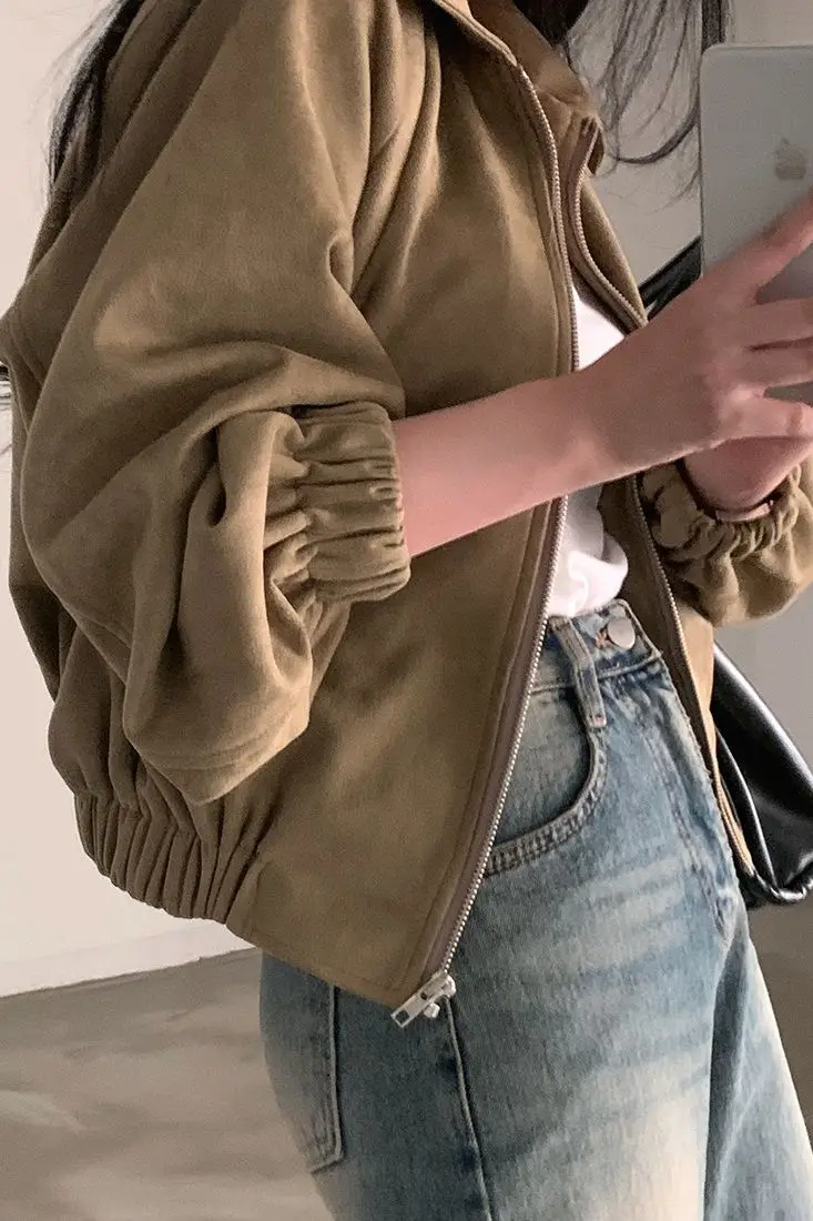 

Retro Suede-feel Short Jacket for Women, 2025 New Autumn Design, High-end and Unique, Super Stylish Jacket