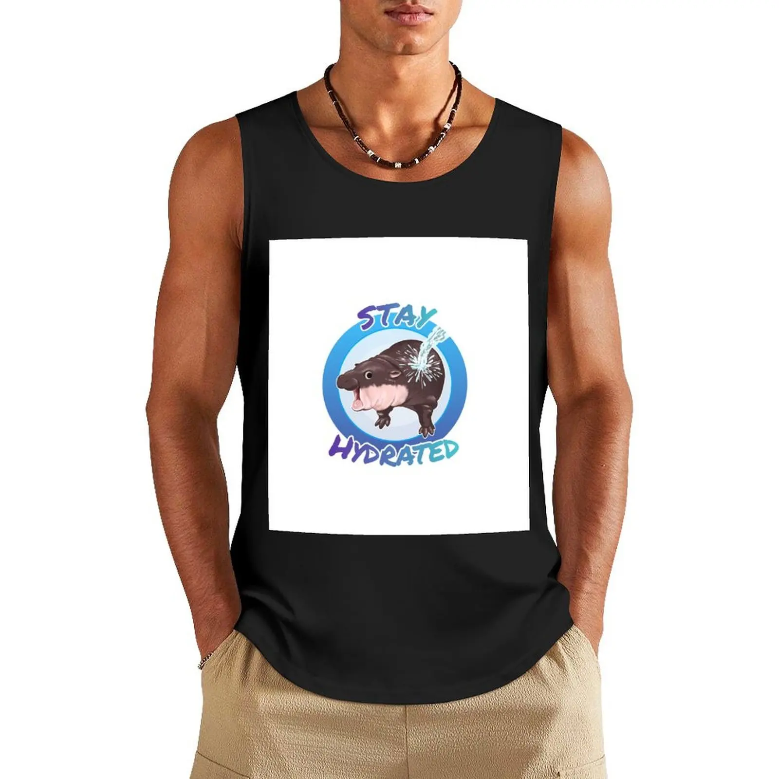 Moo Deng baby hippo Stay hydrated Tank Top clothing men Men gym sportswear T-shirt Men's gym Men's tops