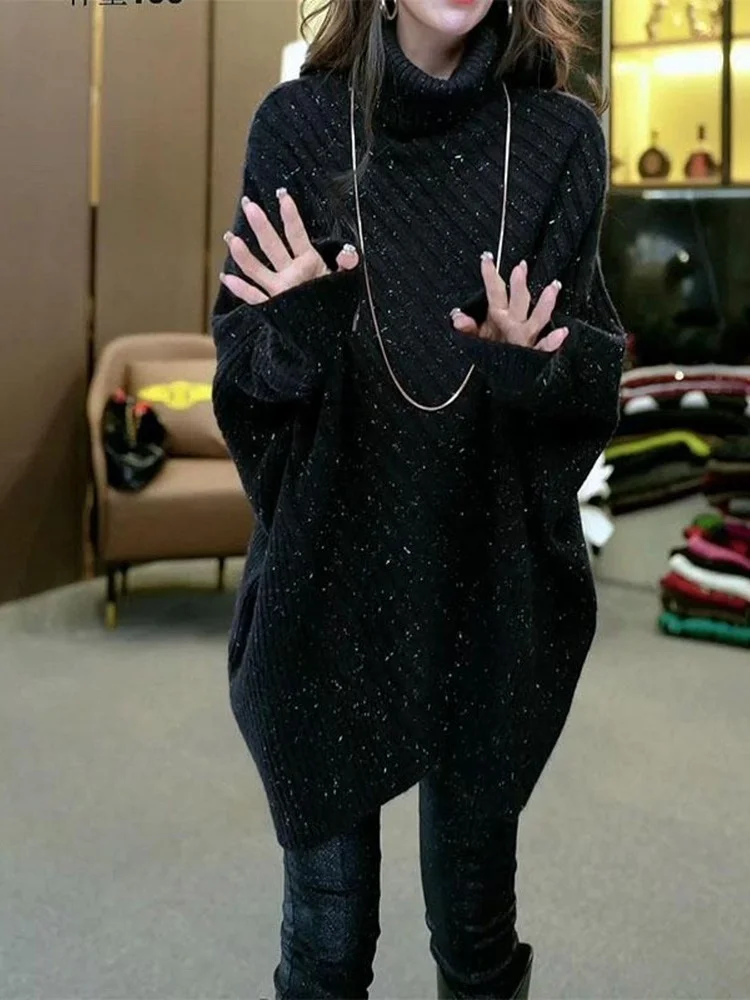 

Ele Lazy Sle женский вязаный свитер с открытыми плечами и высоким воротником, весенний новый свободный универсальный топ Faion Sensation