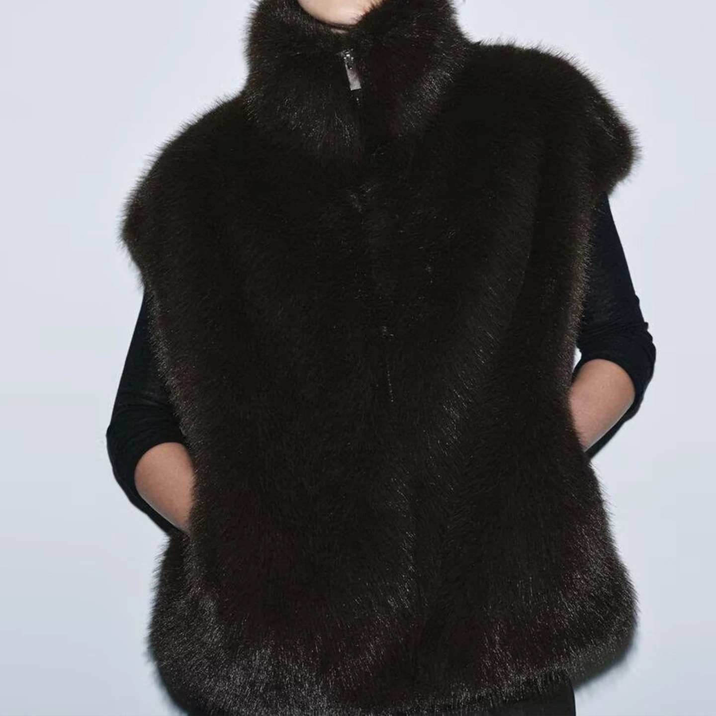 Z 2025 Nieuw Dames Faion Personali Vest Kunstbont Effect Vest Stand Fit Europese Sle Youth Faion