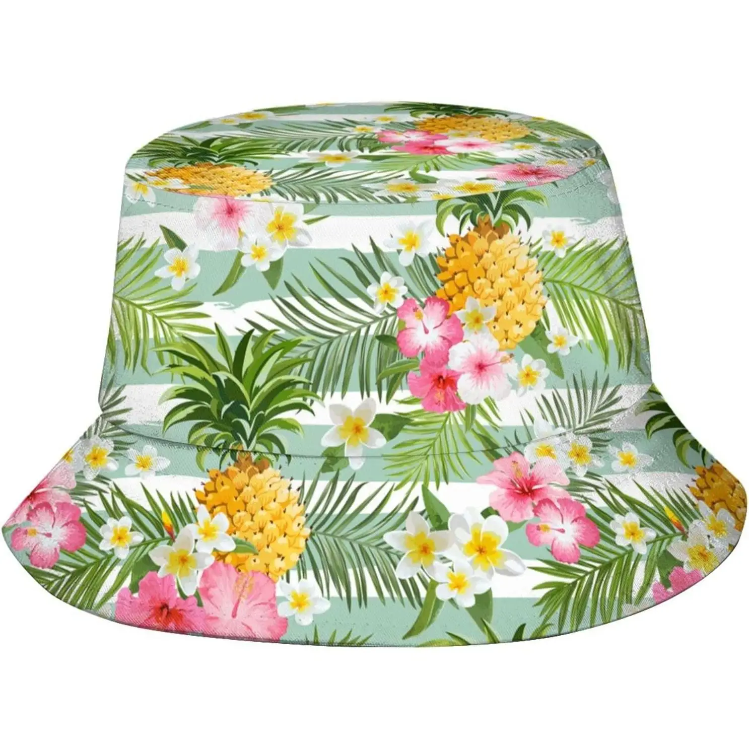 

Женская летняя пляжная шляпа-панама с гавайским цветочным принтом и полосками, защита от УФ-излучения, повседневная, для активного отдыха, тропический принт, рыбацкая шляпа