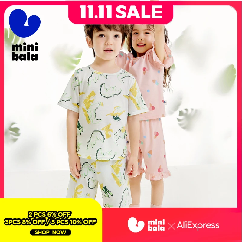 

Mini Bala Homewear Set Unisex Kids Thin Breathable Pure Cotton Summer Homewear Pajamas