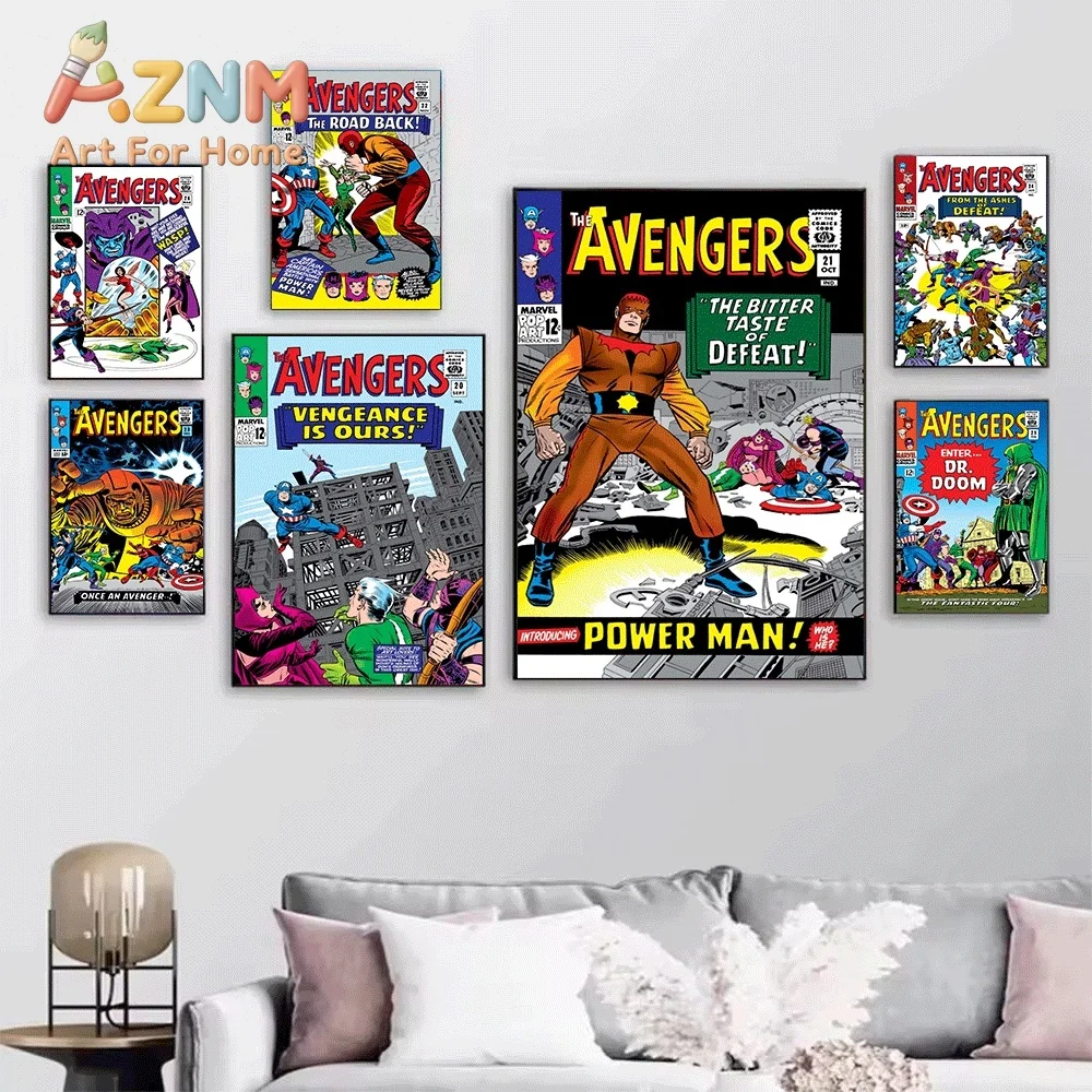 AZNM The Avengers #17 Four Against The Minotaur Comic Canvas Wall Art No Frame Vintage Superhero Print Poster Home Wall Decor