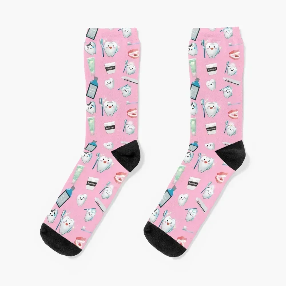 

Dental Pattern Pink Background Socks cotton christmas gifts sport Ladies Socks Men's